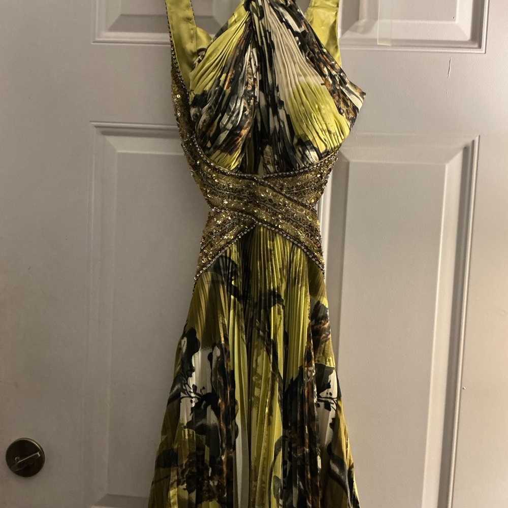 Jovani Black and Yellow Pleated Maxi Dress